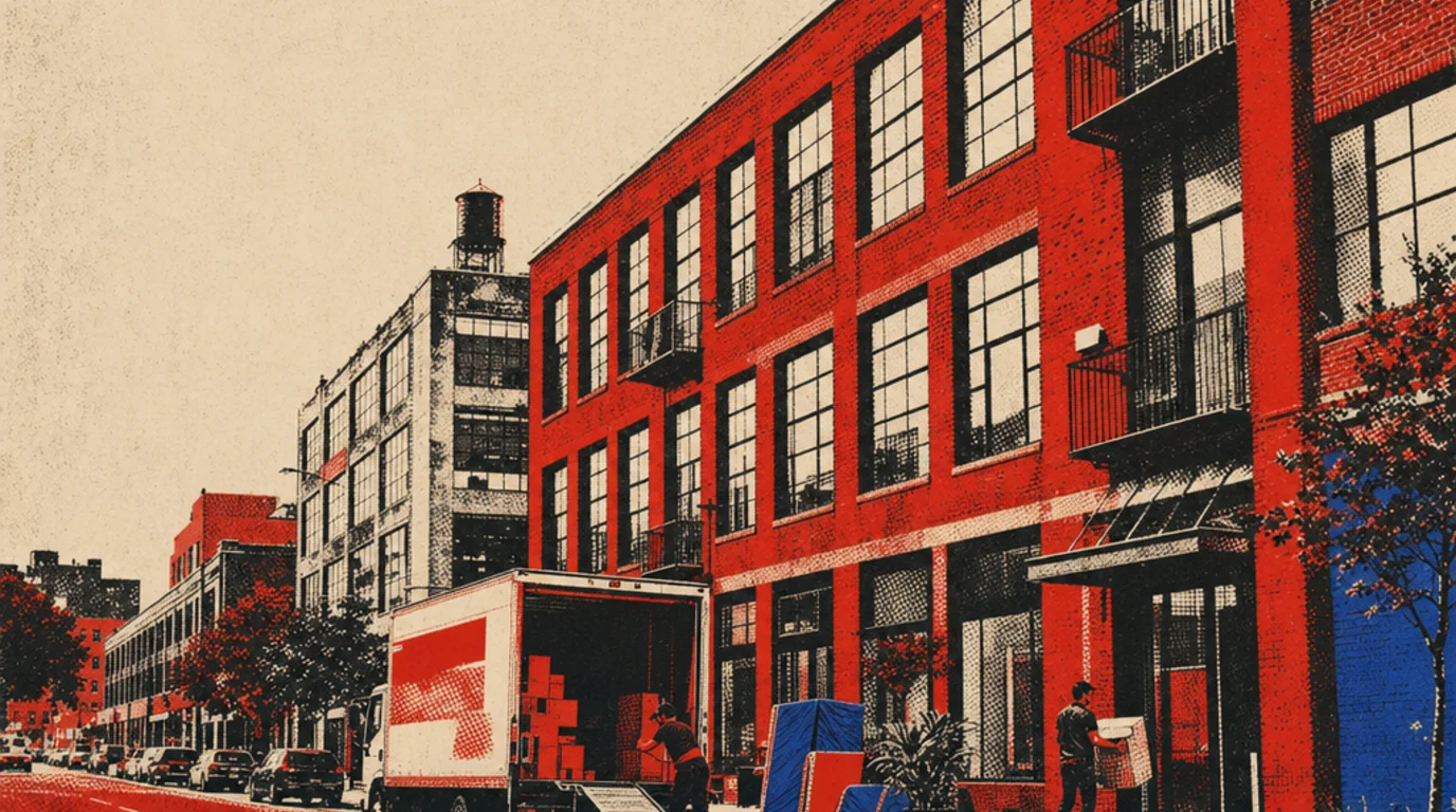 Screenprint of a removal truck working the kerb on a Alexandria street